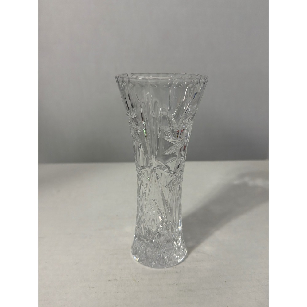 Vintage Cut Crystal Bud Vase Pinwheel Starburst Pattern Trumpet Shape